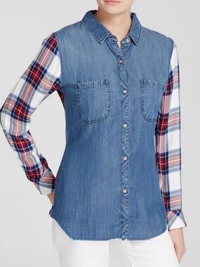 Rails Harper Denim and Plaid Classic Cool Shirt Long Sleeve Relaxed Casual LARGE